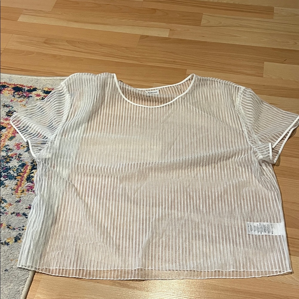 Babaton White Sheer Striped Top
